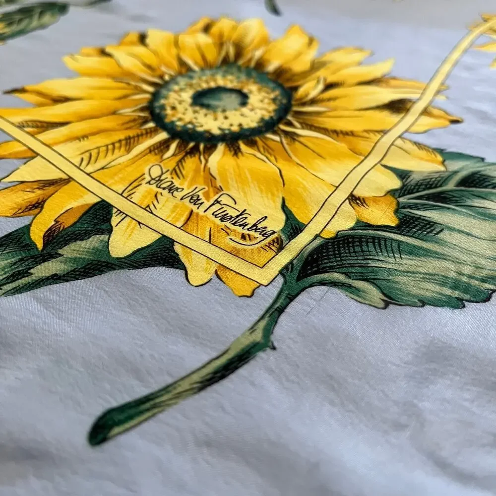 Vintage Diane Von Furstenberg Sunflower DVF Signed Lightweight Silk Square Scarf